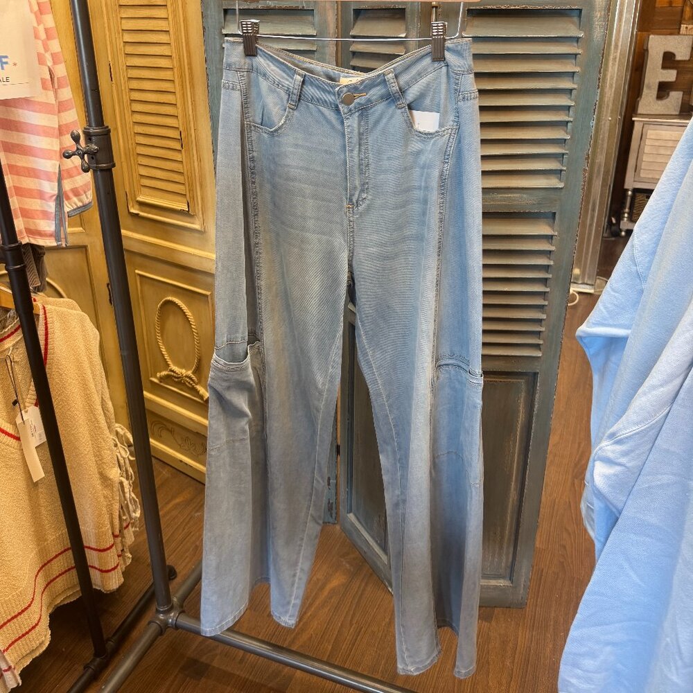 Easel Washed Denim Straight Pants